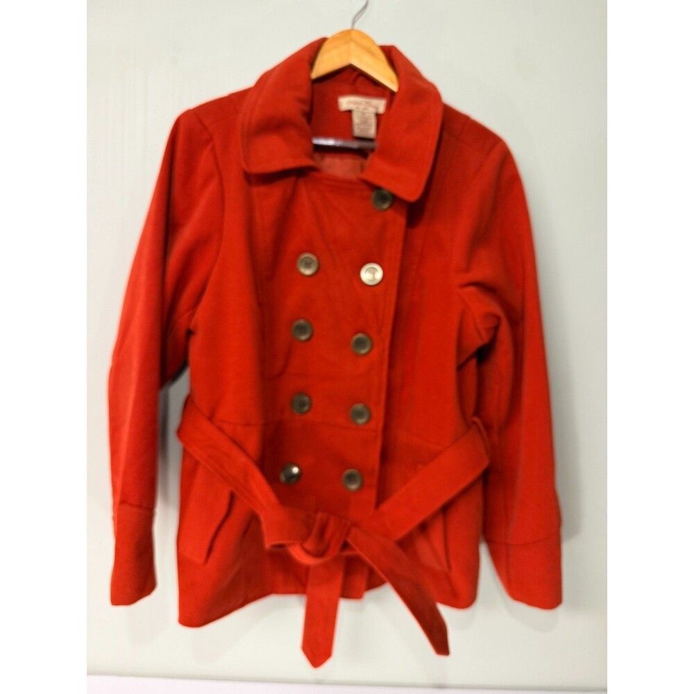 Prairie Blues Womens 1X Orange Double Breasted Belted Trench Coat Jacket